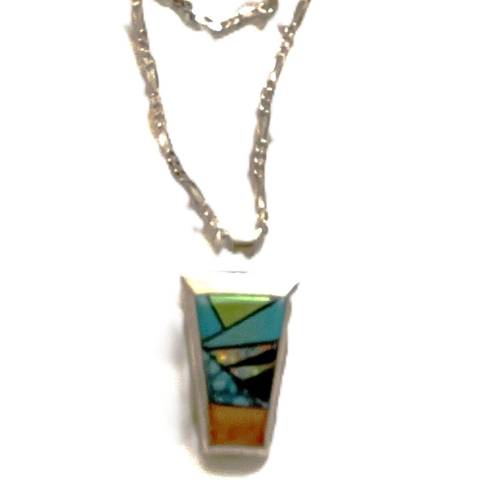 Women's 16 Inch Necklace.W/silver chain & Inlaid Sterling Silver Pendent (N0143)